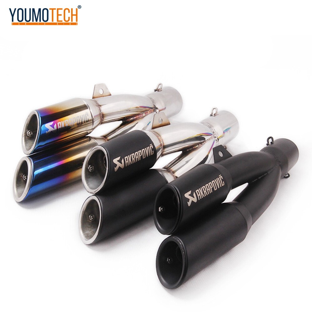 51mm/2 Inches Motorcycle Exhaust Muffler Pipe Escape Moto Exhaust Canister Tail Pipe Double-Outlet End PIPE For YAMAHA R25 R3 Aerox 155 GSX750 NINJA400 Honda CB300R CBR500R PCX CLICK CBR250 etc ราคา 999 บาท*ส่งฟรี