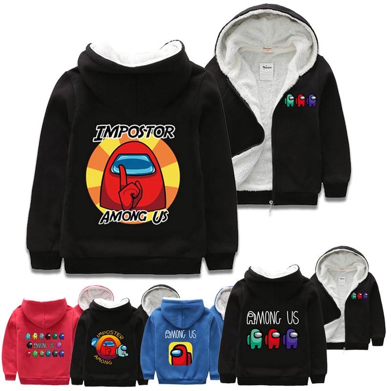 Among Us Fleece Jackets Sweater for Teenager Boys Girls Children's Clothing Jacket Winter Thickened Fleece Hoodie Coral Fleece Cartoon Winter Warm Clothing Red Blue Black 5179 0000 ราคา  494 บาท*ส่งฟรี