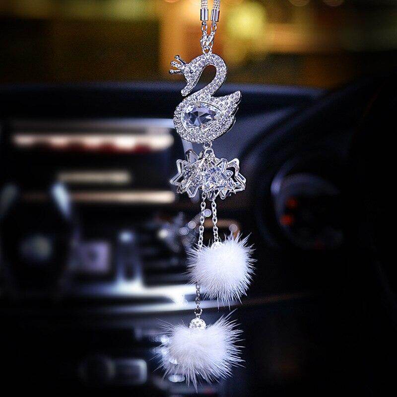 【COOL】 Đồ Trang Trí Hình Thiên Nga Pha Lê Thời Trang Gương Chiếu Hậu Xe Hơi Phụ Kiện Nội Thất Tạo Kiểu Cho Xe Hơi Nữ Nữ Dễ Thương