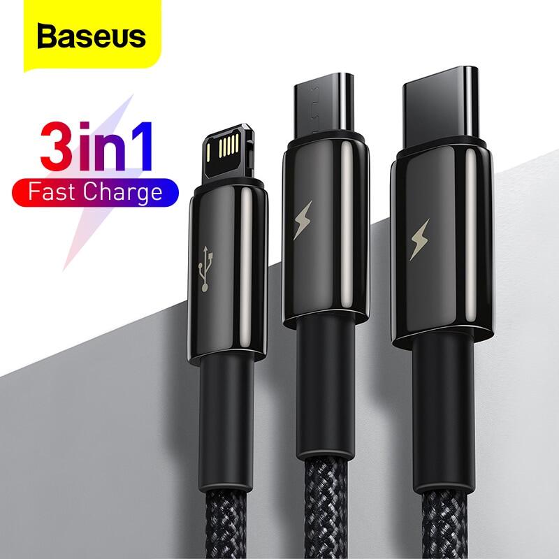 Baseus Cáp USB Loại C + Micro + iPhone 1.5M 3 Trong 1, Dành Cho Điện Thoại Di Động Android Samsung X