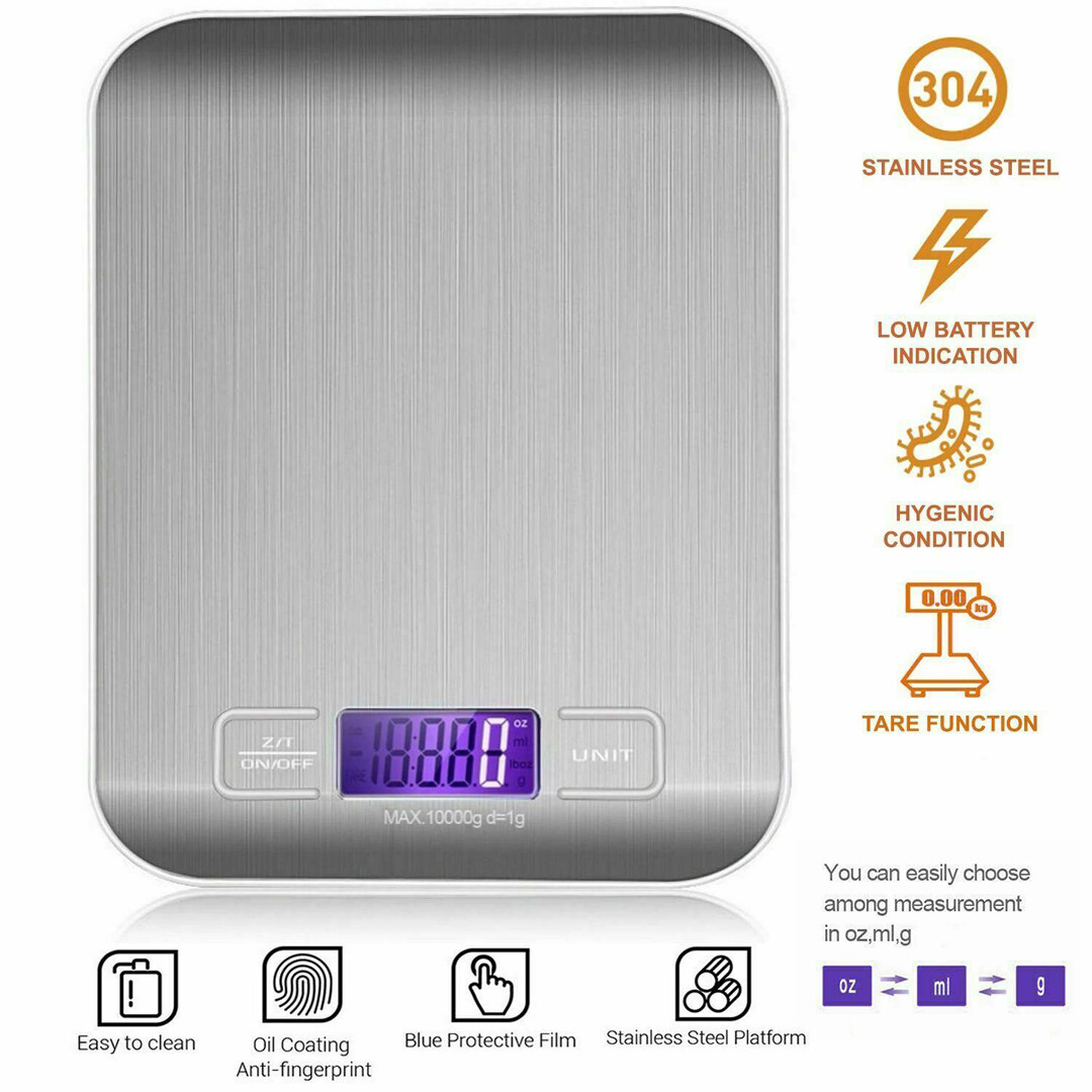 New 1 cái 10kg thép không gỉ dùng cho điện Cân kỹ thuật số LCD nấu ăn trọng lượng