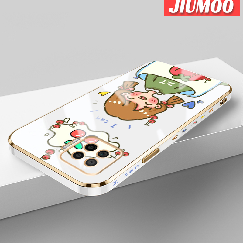 Jiumoo ốp cho OPPO A73 2020 F17 Ốp lưng hoạt hình họa tiết con gái anh đào mới Viền Vuông bề mặt mạ Vỏ chống sốc Gel Silica mềm ốp điện thoại bao gồm tất cả ống kính máy ảnh bảo vệ