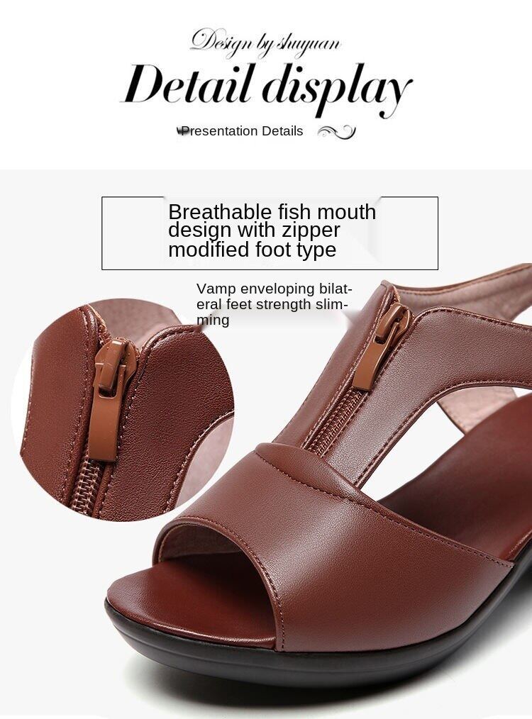 Mother shoes middle-aged and elderly sandals women's flat bottom 2021 new summer fish mouth high heels wedge heel women's sandals