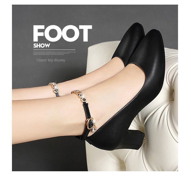 Mother shoes mid-heel low-heel leather soft sole women's single shoes 2020 new middle-aged spring and autumn women's one-word buckle shoes