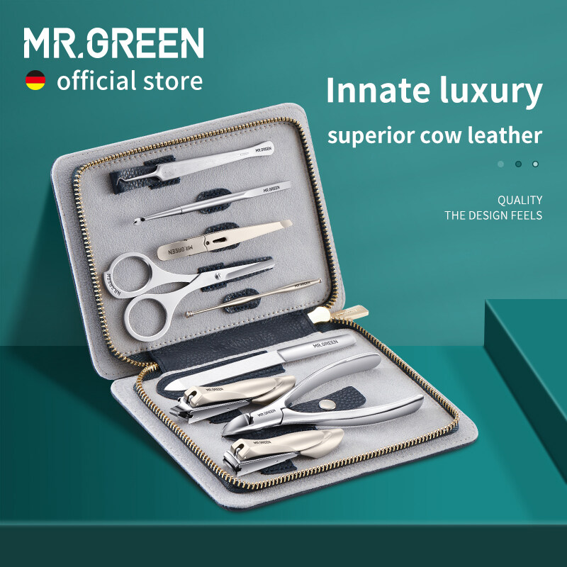 Bộ Dụng Cụ Làm Móng Tay Sang Trọng Bẩm Sinh MR.GREEN Bộ Dụng Cụ Cắt Móng Tay Bằng Thép Không Gỉ Cấp Phẫu Thuật Bộ Móng Chân Bằng Da Bò Nguyên Miếng