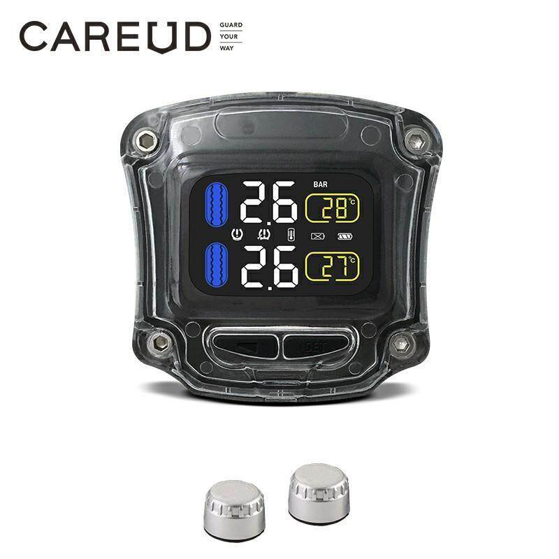 CAREUD M3 รถจักรยานยนต์ความดันยางระบบควบคุม TPMS + 2 เซ็นเซอร์ภายนอก LCD ยางมอเตอร์ไซค์อุปกรณ์เสริม