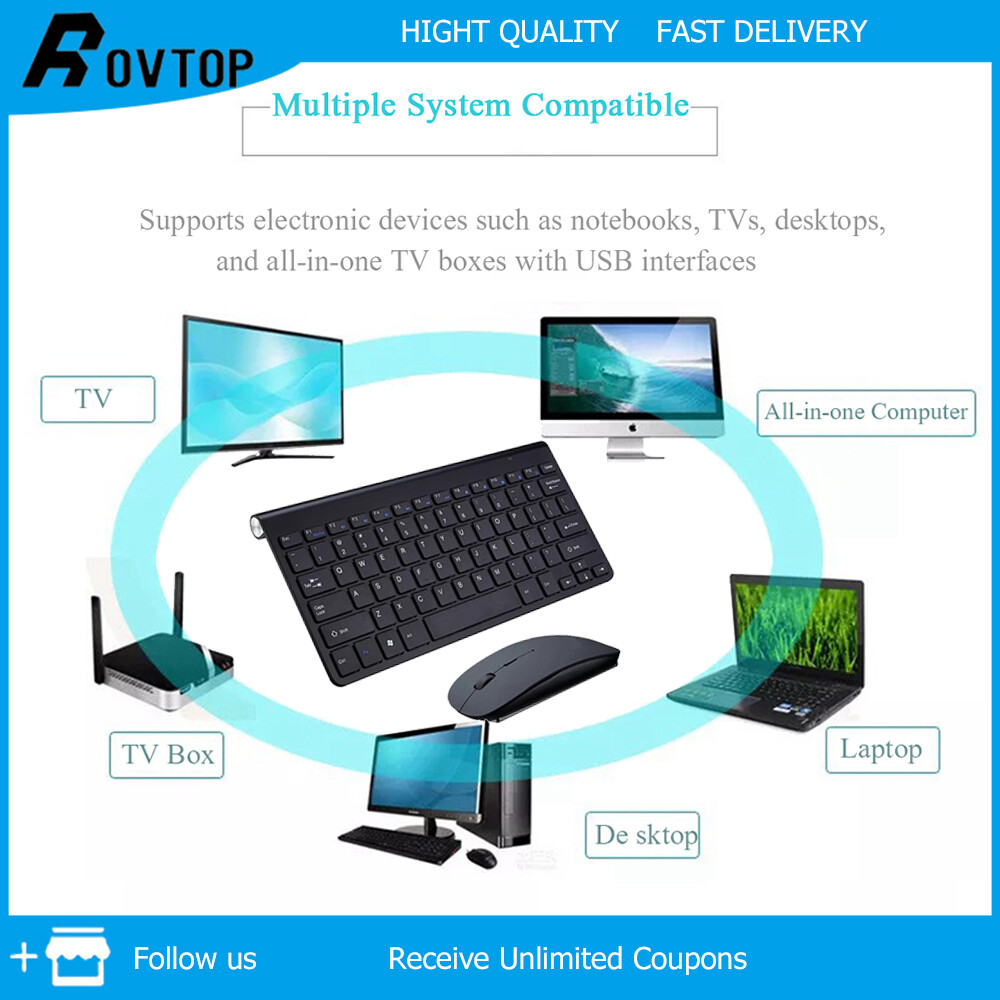 Bộ chuột và bàn phím đa phương tiện rovtop, chuột và bàn phím không dây 2.4g cho máy tính xách tay, máy tính để bàn, mac, pc, tv, văn phòng