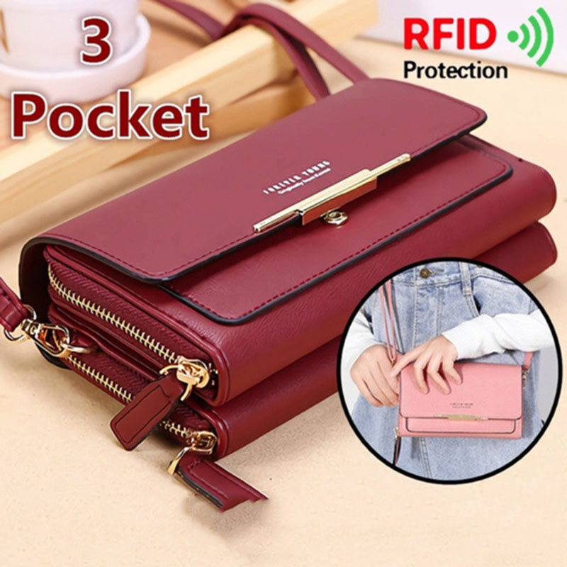 HangQiao Túi Đeo Vai Đa Năng Sức Chứa Lớn Thời Trang Cho Nữ Ví Đựng Tiền Xu Vừa Và Dài Túi Đựng Điện Thoại Di Động Túi Đưa Thư