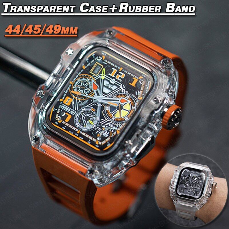 Transparent Mod Kit Case For Apple Watch 49mm 45MM 44MM Fluororubber Band For i Watch Series Ultra 8 7 6 5 4 SE Silicone Strap(excluding watches) ราคา 1,441 บาท*ส่งฟรี