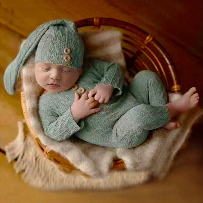 Newborn quần áo chụp ảnh hat + Jumpsuit 2 cái Bộ ảnh em bé đạo cụ phụ kiện