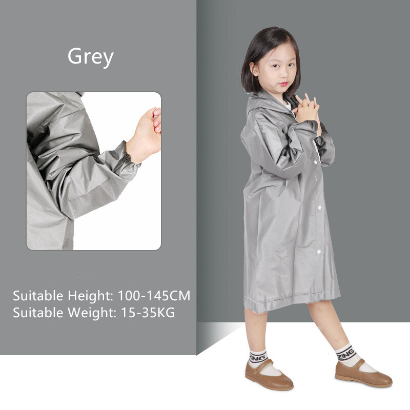 Áo mưa poncho tái sử dụng cho trẻ em, áo mưa eva có mũ trùm và tay áo cho bé trai và bé gái 6-13 tuổi