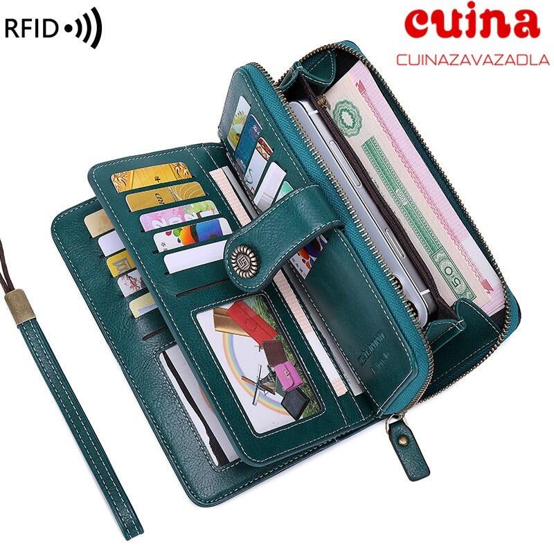 Ví cầm tay nữ thời trang cổ điển ví da ví nữ dài ví nữ có khóa kéo túi đựng tiền có dây đeo ví cho iphone carteira
