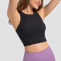 HOPPE FUMENG Padded Turtleneck Crew Neck Fitness Track Top Yoga Tank Top