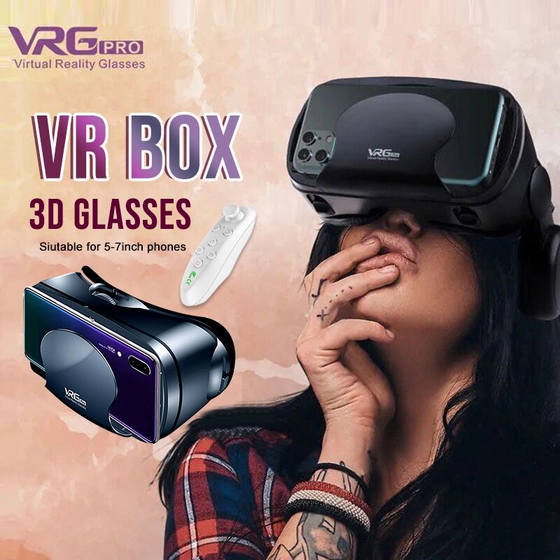 VR Box với bộ điều khiển VR vrg Pro 360 Kính thực tế ảo VR Box 3D nguyên bản cho điện thoại 5 -7 inch phù hợp với nhiều máy chơi trò chơi Nintendo di động khác nhau, hỗ trợ màn hình lên đến 7 inch