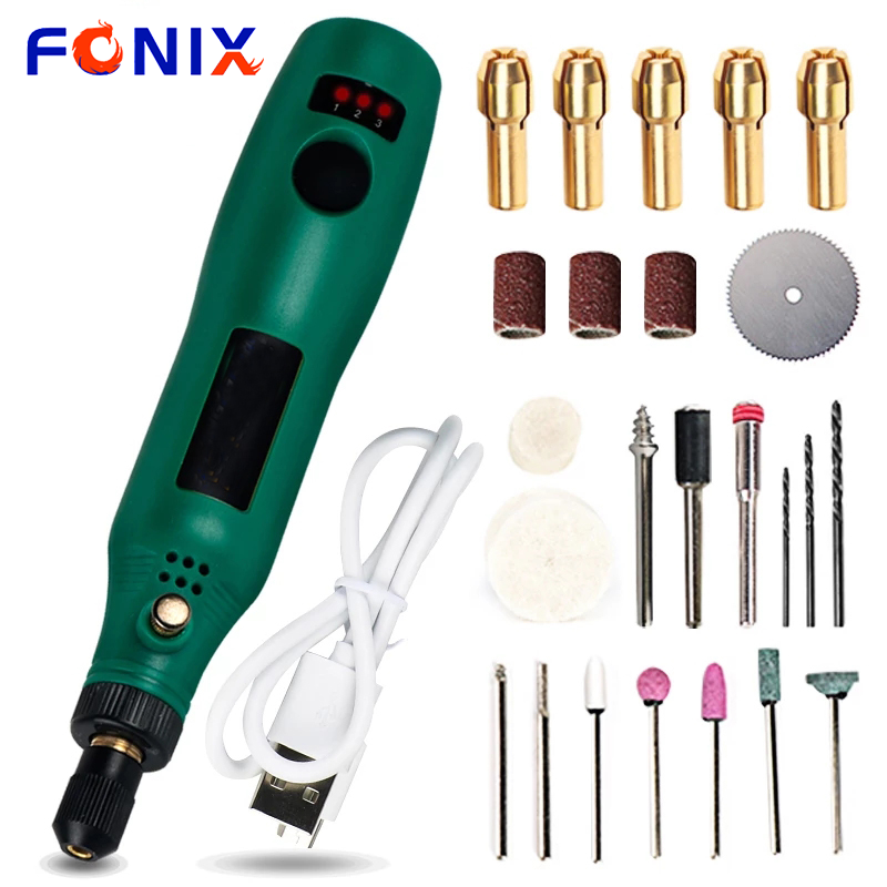 [Hàng Có Sẵn] Bút Khắc Khoan Không Dây FONIX Cáp USB 3.7V Máy Khoan Điện Mini Tốc Độ Biến Thiên Dụng Cụ Điện Xoay Máy Khoan Cầm Tay Chạy Điện, Dụng Cụ Quay 3 Tốc Độ Bộ Phụ Kiện Mài Với Mũi Khoan Dụng Cụ Dremel