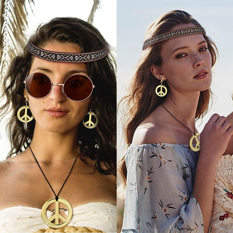Bangcool Hippie Costume Set For Women 60s 70s Accessories Tassel Vest Headband Earrings Sunglasses