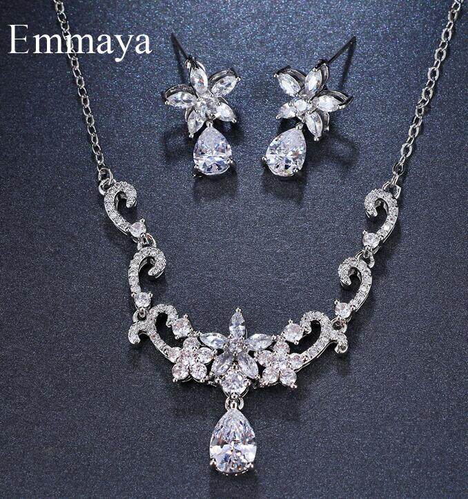 Emmaya Thương Hiệu Hoa Thời Trang Đính Đá Cubic Zircon Mặt Dây Chuyền Giọt Nước Bông Tai Pha Lê Vòng Cổ Bộ Nữ Cưới Món Quà Trang Sức