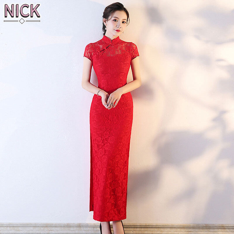 Nick sườn xám cho nữ sườn xám ren váy biểu diễn váy cưới chào mừng nghi lễ dài