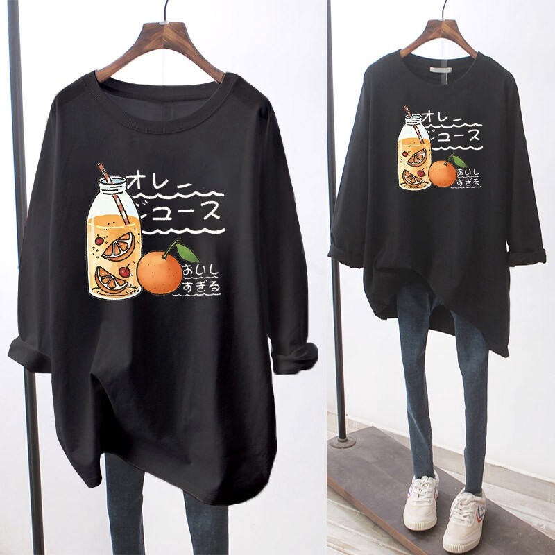 Quần Áo Nữ 5XL Ngoại Cỡ Áo Thun Dáng Rộng Hàn Quốc Mùa Thu 2020 Áo Cánh Họa Tiết Hoạt Hình Lengan Panjang Áo Mặc Lót Dài Tay In Họa Tiết Baju Murah