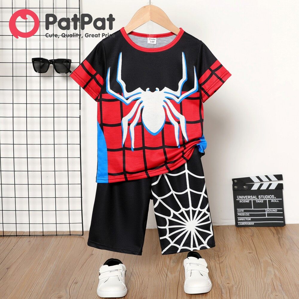 Patpat 2 chiếc áo thun ngắn tay in hình con nhện cho bé trai và bộ quần