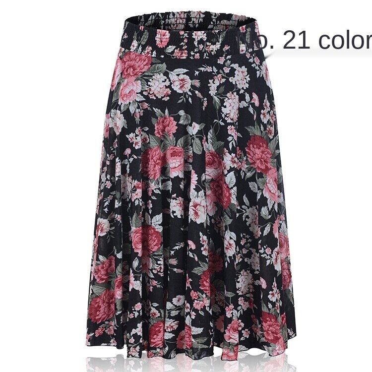 Middle-aged and elderly dancing dress women's summer skirt mid-length Mother's Ice Silk pleated skirt square dance skirt for the elderly