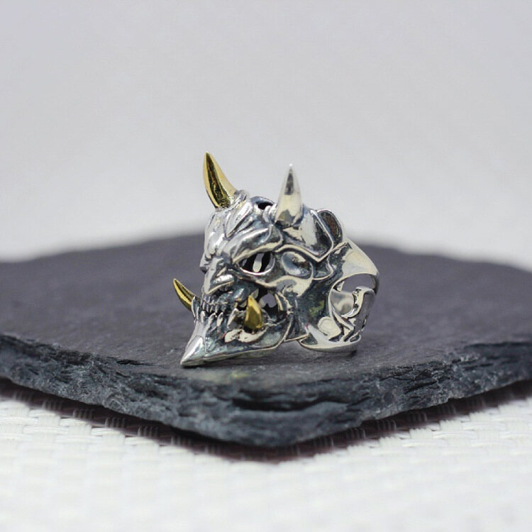 Lkyou Nhẫn Răng Ma Răng Nanh Mặt Xanh Lá Cổ Điển Hoài Cổ Cho Nam Mới, Trang Sức Nhẫn Hip Hop Đầu Máy Punk Đầu Lâu Cho Nam Hipster