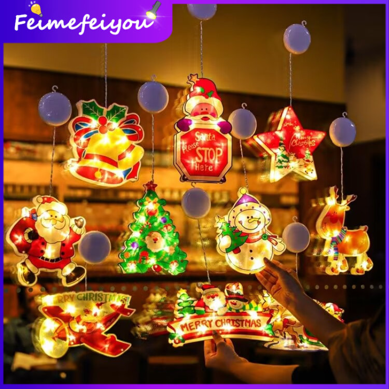christmas decorations suction cup light led Xmas Tree decor items 2023 gift Fairy lights for Christmas home Garland Bedroom Living Room mall window scene decoration room atmosphere decoration holiday hanging lights AAA battery operated