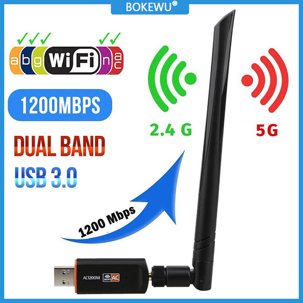 Bokewu bộ chuyển đổi usb wifi không dây 1200mbps băng tần kép 2.4/5ghz 802.11ac card mạng usb 3.0 ăng ten wifi cho máy vi tính máy tính xách tay