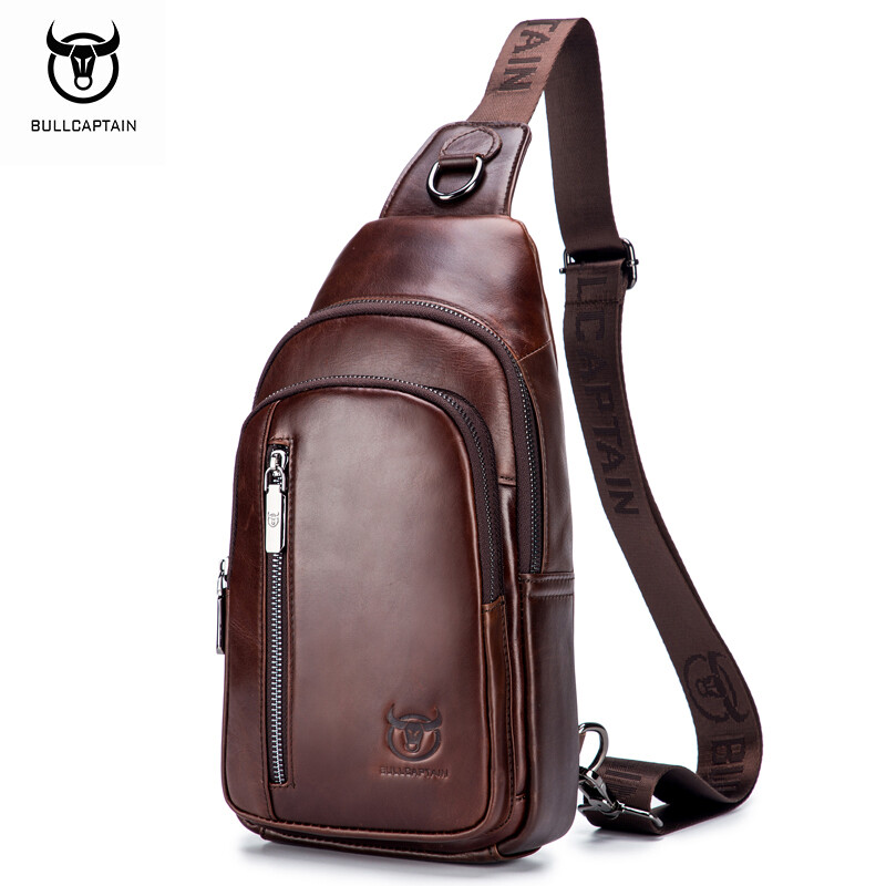  BULLCAPTAIN casual outdoor shoulder crossbody leather chest bag men 
