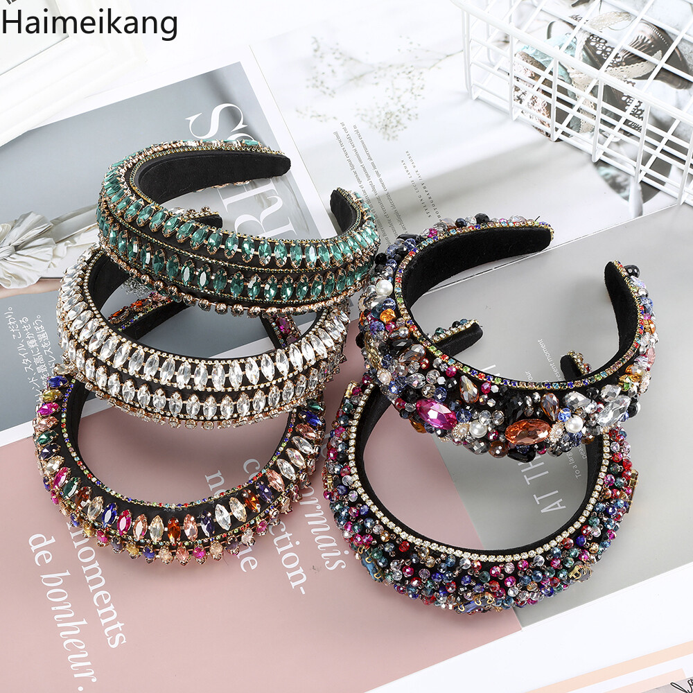 Thời Trang Rhinestone Rộng Mặt Dày Tóc Ban Nhạc Cô Gái Khí Chất Pha Lê Headband Kim Cương Phụ Kiện Tóc