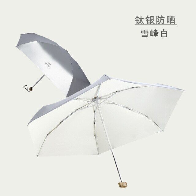 ใหม่ไทเทเนียมเงินแบนห้าพับร่มสำหรับทั้ง Rain และร่มแสงแดด Rain ผู้หญิงร่มขนาดเล็ก
