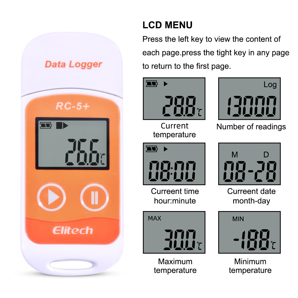 RC-5 Elitech + Bộ Ghi Dữ Liệu Nhiệt Độ Nhiệt Kế Ghi Âm USB Kỹ Thuật Số LCD, Tự Động, Độ Chính Xác Cao Đối Với Nhiệt Độ C/F
