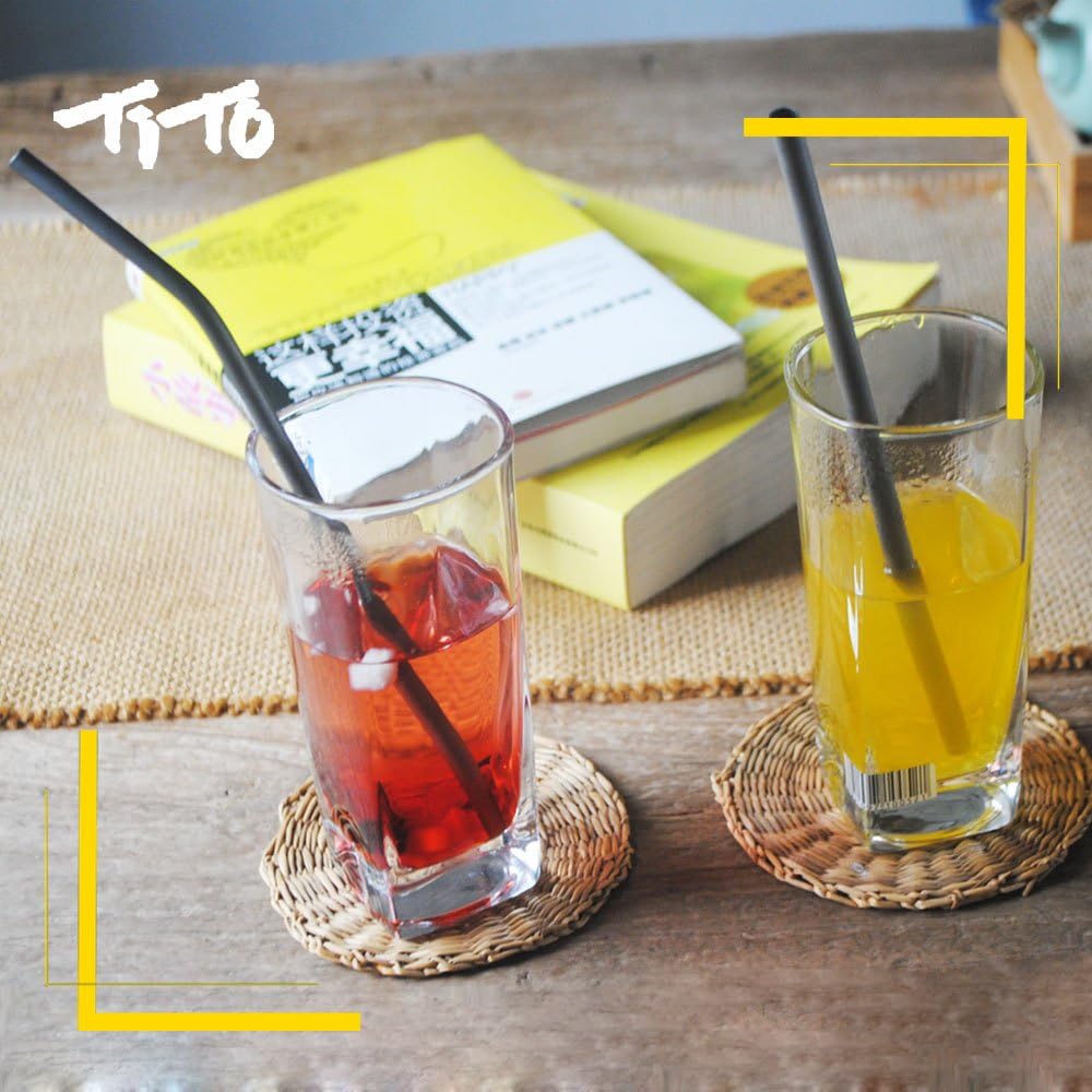 TiTo Titanium straw supper strong and ultralight Drinking straw with cleaning brush Dia 6mm with bent and straight two shape ราคา 215 บาท*ส่งฟรี