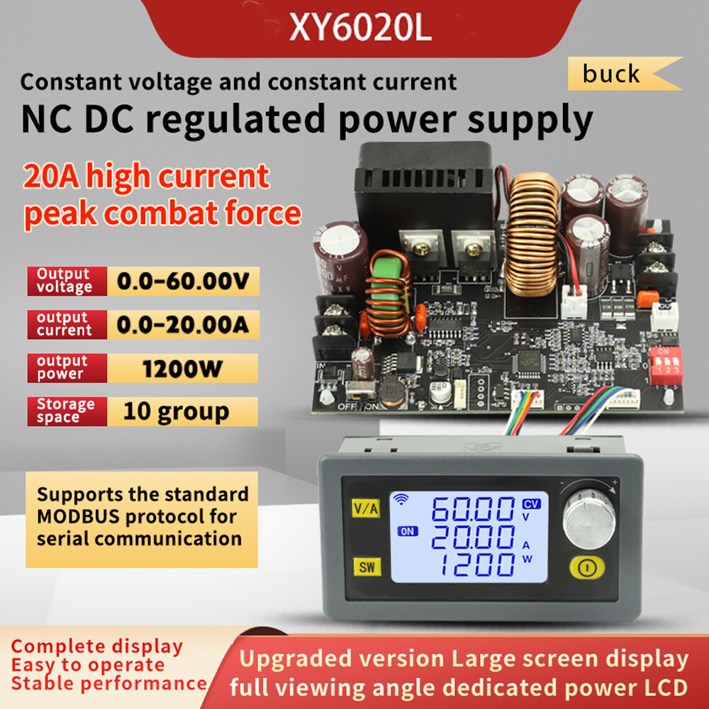 Mô-đun buck xy6020l 20a 1200w dc 6v-70v đến 0-60v bảng điều chỉnh điện áp dc có thể điều chỉnh cnc mô đun cấp nguồn xuống cv cc