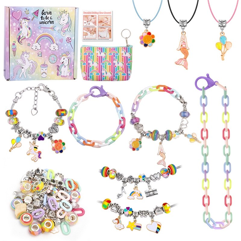 【Fine Jewelry】makersland Kid DIY Vòng Tay Hạt Charm Kit Túi Hình Kỳ Lân Vòng Tay Thủ Công Bộ Vòng Cổ Quà Tặng Cho Bé Hạt Cho Làm Đồ Trang Sức