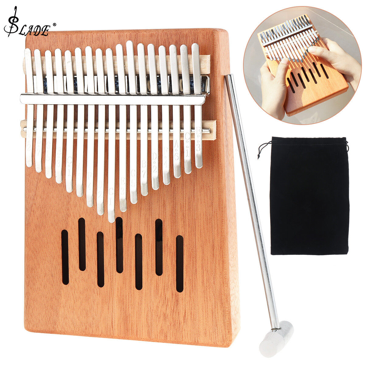 SLADE Piano Ngón Tay Cái 17 Phím Kalimba, Đàn Piano Ngón Tay Acoustic Nhạc Cụ Bàn Phím Gỗ Gụ