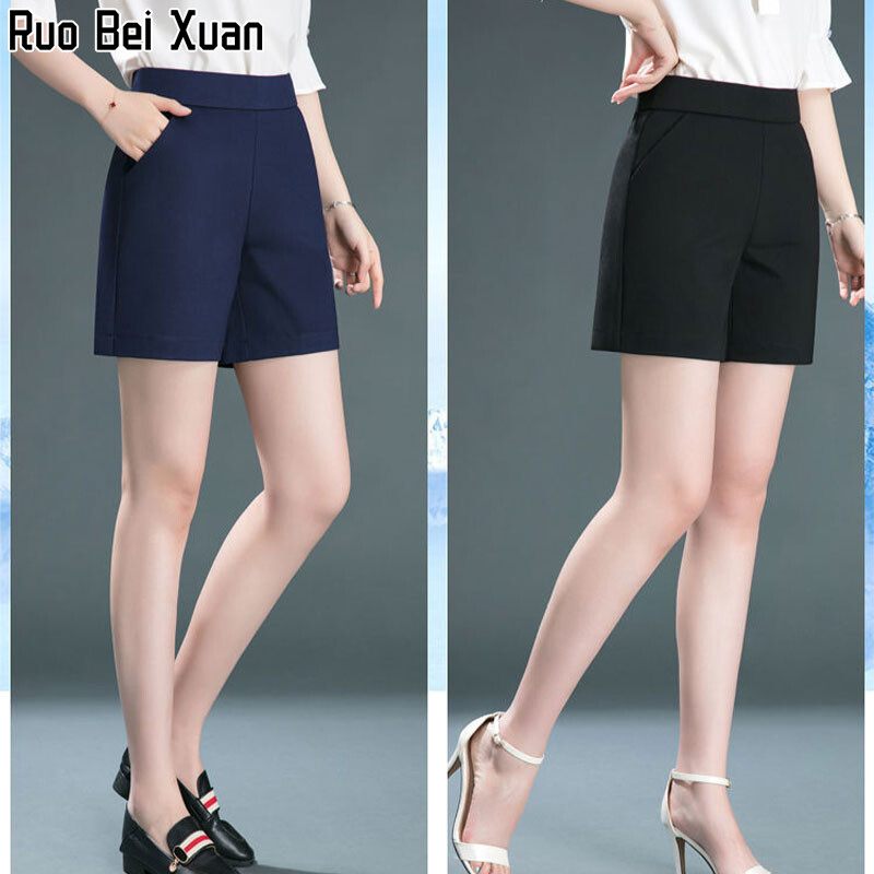 Ruo Bei Xuan High waist elastic thin five-point pants wear wide-leg women's casual women's shorts ราคา 65 บาท*ส่งฟรี