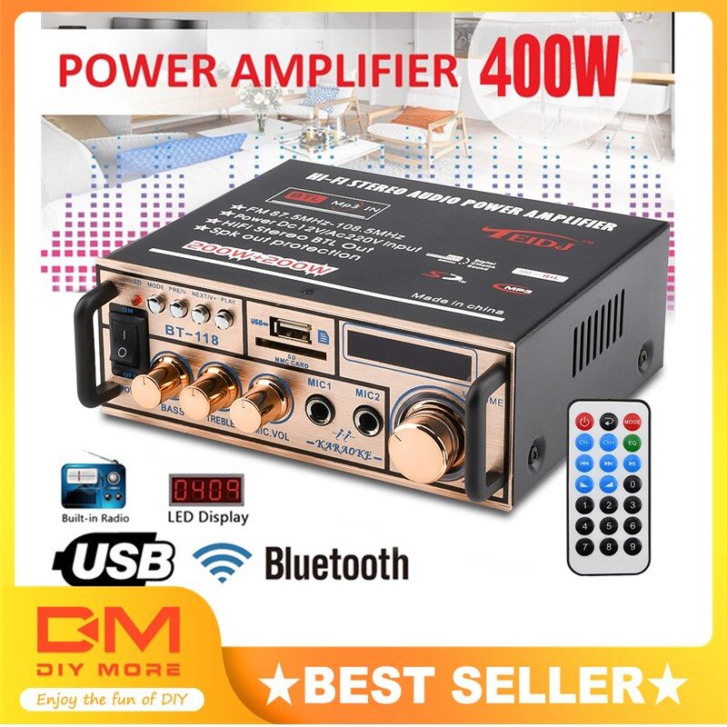 SeasBoat BT-118 Màn Hình LCD HIFI 12V/220V 400W 2CH Bộ Khuếch Đại Công Suất Âm Thanh Nổi Kỹ Thuật Số HIFI, Bluetooth FM Đài Phát Thanh Loa Siêu Lớn Cho Xe Mô Tô Gia Đình Phích Cắm EU Với Điều Khiển Từ Xa Hỗ Trợ FM USB SD Thẻ Bluetooth