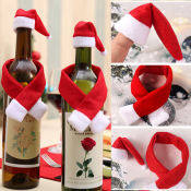 Mini Christmas Santa Claus Hat Scarf for Christmas Silverware Holders, Candy Covers, Wine Bottle Decorations