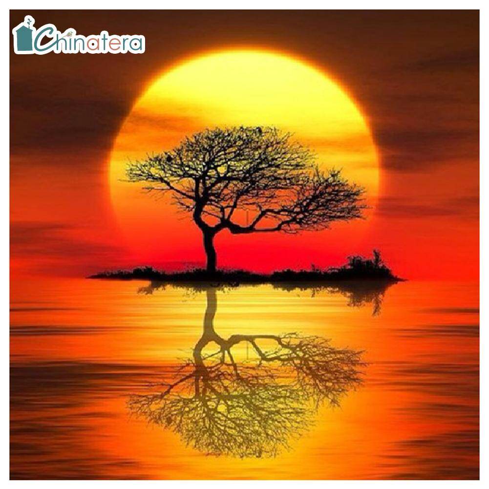 [Chinatera] 5D Tự Làm Sơn Kim Cương Đầy Đủ Khoan Rhinestone Cây Và Mặt Trăng Khảm Bộ Dụng Cụ Cross Stitch Thêu Quà Tặng Trang Trí Nội Thất