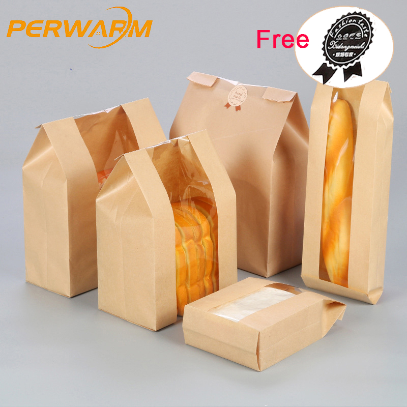 50Pcs Brown Bread Bag Toast Kraft Food Bags Packaging Paper Bread Loaf ...