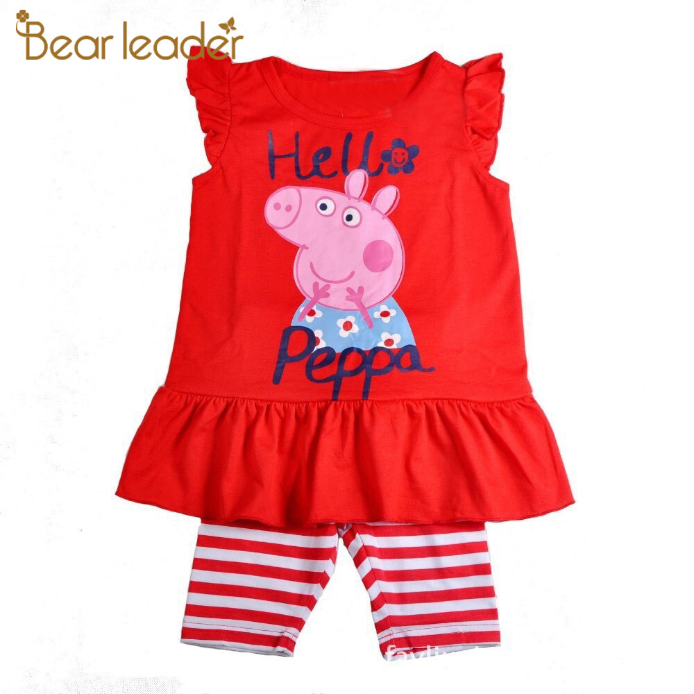 Bộ Quần Áo Bé Gái Thủ Lĩnh Gấu Bộ Đồ Trẻ Em Quần Áo Trẻ Em Hoạt Hình Mùa Hè Mới Áo Thun Hình Động Vật Tay Bay Quần Sọc, Bộ 2 Chiếc Bộ Đồ Trẻ Em Thời Trang