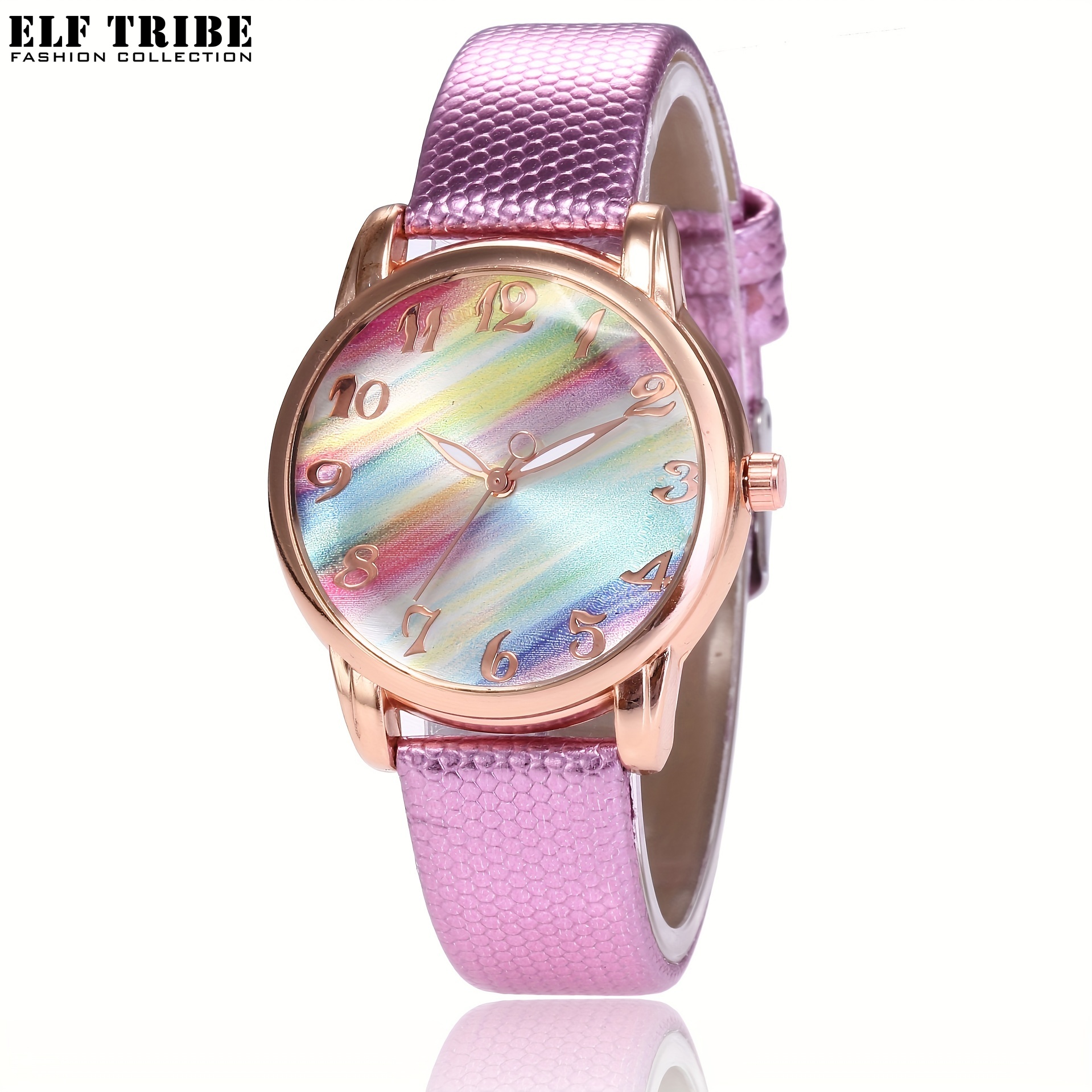 ELF TRIBE Watch Rainbow Sugar Quartz Women's Watch Casual Fashion Colorful Leather Watch Wristwatch Student Hand Wear Watch ราคา 234 บาท*ส่งฟรี