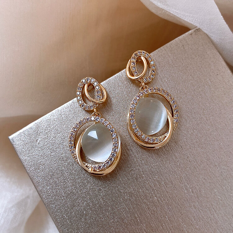 Hoa tai giọt nước thời trang frascati cho nữ, hoa tai dáng dài đính đá Opal kiểu cổ điển, trang sức Hàn Quốc, Hàng Mới Về