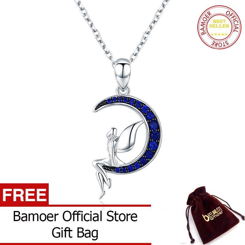 BAMOER Miễn Phí Vận Chuyển Giảm Giá Hấp Dẫn Dây Chuyền Mặt Trăng Xanh Cổ Tích May Mắn Bằng Bạc Ý 100% 925 Quà Tặng Trang Sức Bạc Ý Cho Nữ Tháng 6 SCN244