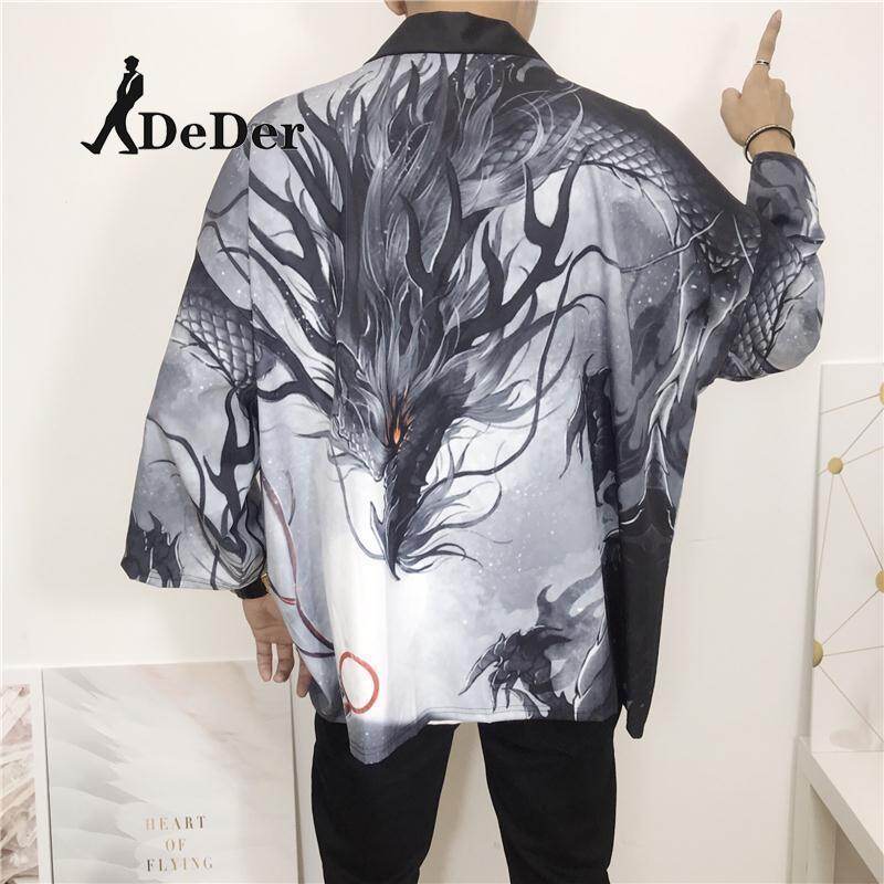 Cần Cẩu Gió Trung Quốc, Áo Cardigan Kimono Tay 7 / 4 Áo Khoác Dáng Rộng Theo Xu Hướng Cho Nam Và Nữ Áo Choàng Đạo Giáo Họa Tiết Rồng Phong Cách Nhật Bản Áo Sơ Mi Thường Ngày Mùa Hè Mỏng