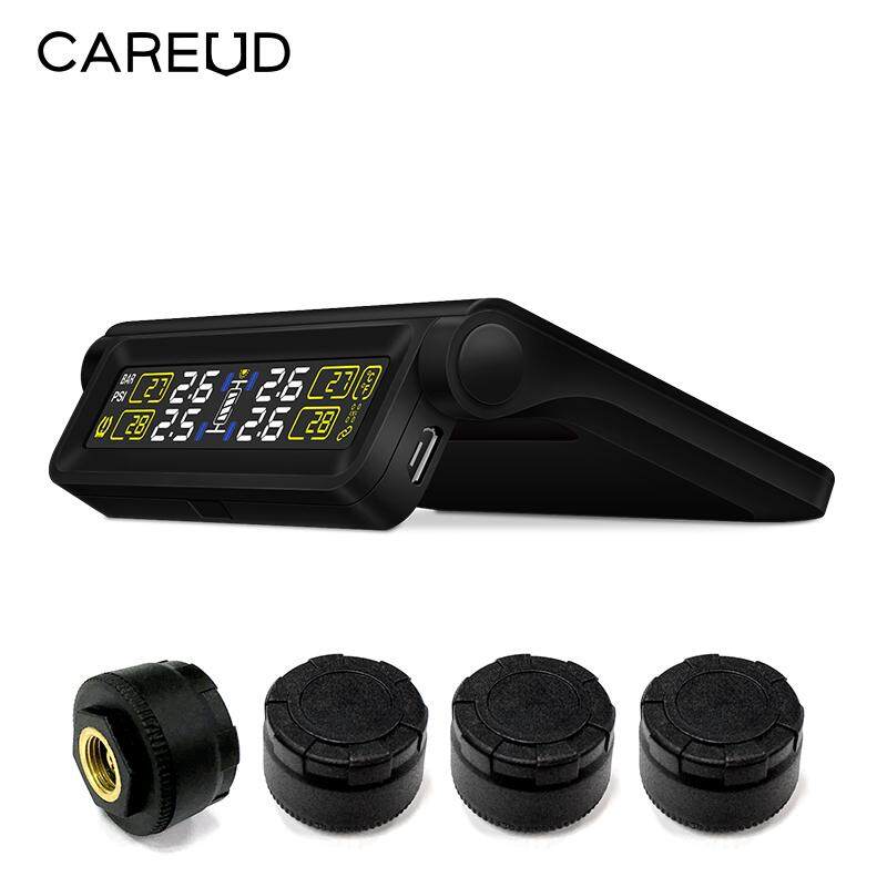 CAR EUD ไร้สายทีพีเอ็มเอสยางรถยนต์ล้อรถความดันเครื่องวัดความดันลมยางพลังงานแสงอาทิตย์ 4 เซนเซอร์ภายนอก