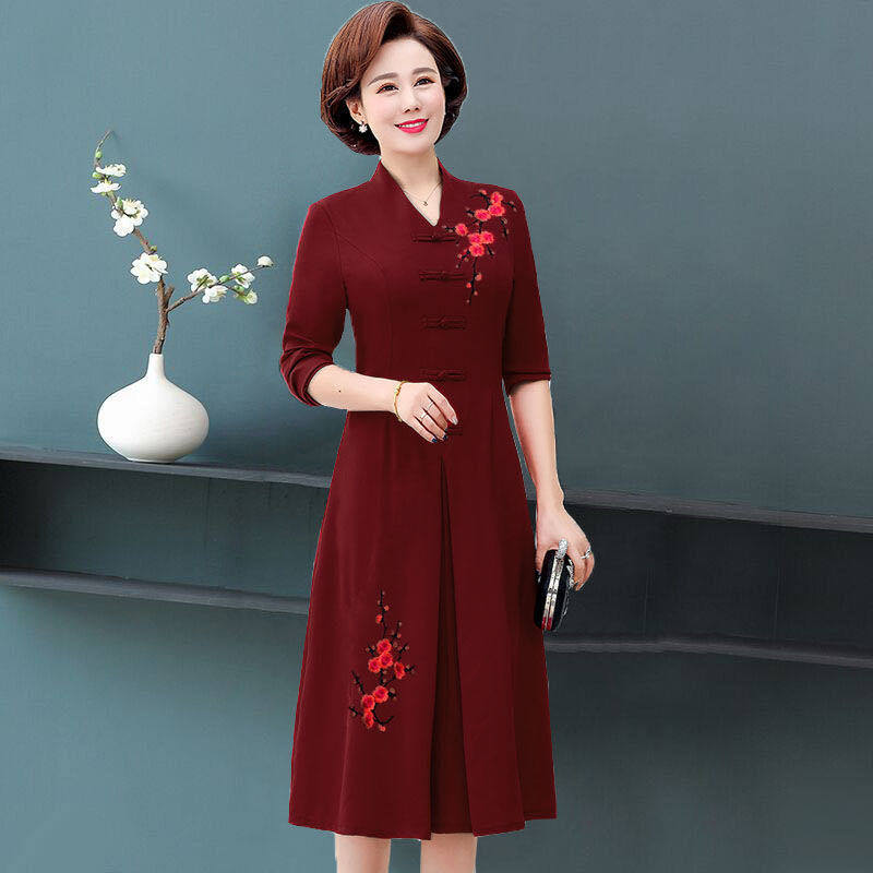 Đầm Xuân Thu Quý Phái Mới 2020 Sườn Xám Trung Niên Và Già Cải Tiến Váy.