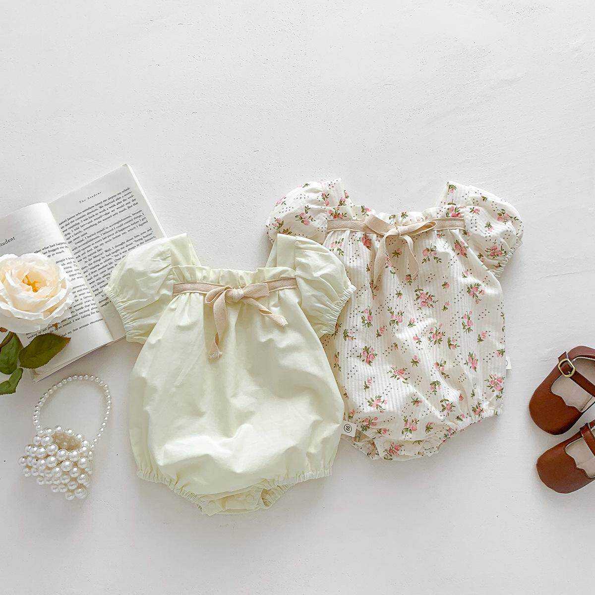 Trẻ sơ sinh Toddler bé bé gái sơ sinh in hoa Jumpsuit quần yếm tay ngắn bodysuits onesie