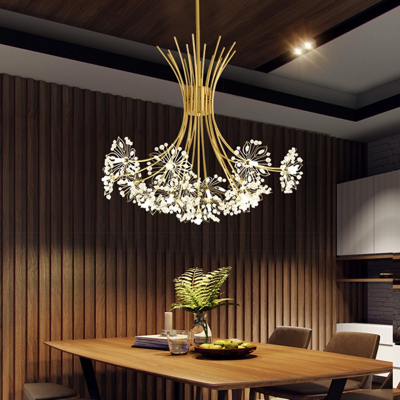 Modern Art Deco LED Crystal Chandelier Dandelion Golden Hanging Lamps Decorative Light Fixture Lighting Led Home Lights